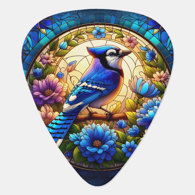 Elegant Blue Jay Stained Glass  Guitar Pick (Front)