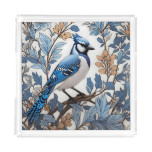 Elegant Blue Jay William Morris Inspired Acrylic Tray