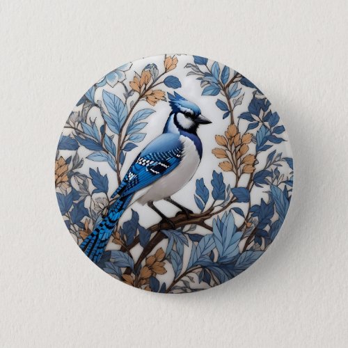 Elegant Blue Jay William Morris Inspired Button