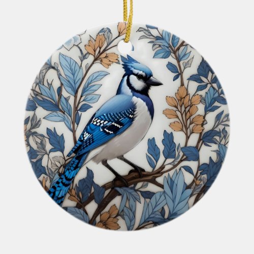 Elegant Blue Jay William Morris Inspired Ceramic Ornament