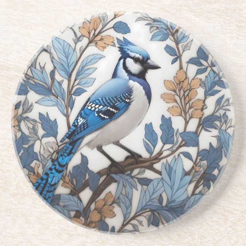 Elegant Blue Jay William Morris Inspired Coaster