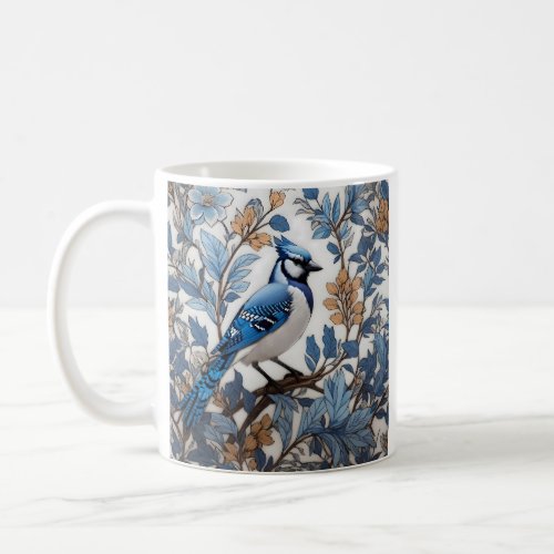 Elegant Blue Jay William Morris Inspired Coffee Mug