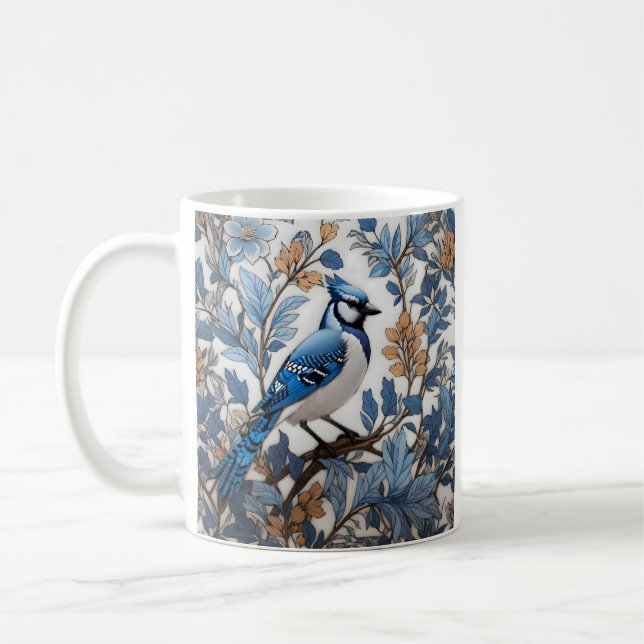 Elegant Blue Jay William Morris Inspired Coffee Mug (Left)