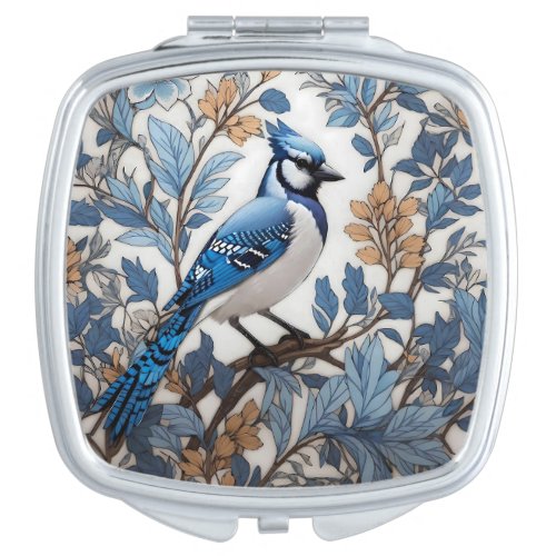 Elegant Blue Jay William Morris Inspired Compact Mirror