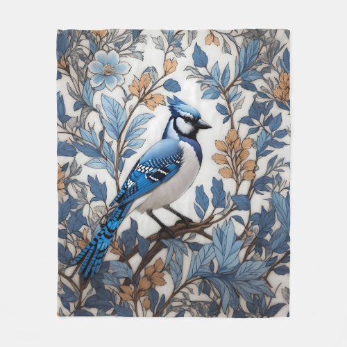 Elegant Blue Jay William Morris Inspired Fleece Blanket