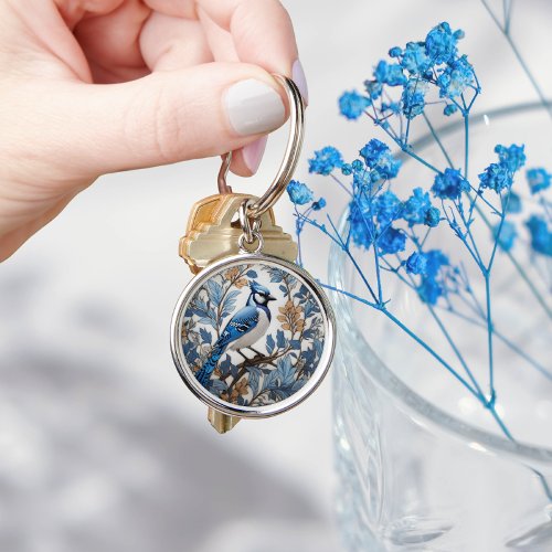 Elegant Blue Jay William Morris Inspired Keychain