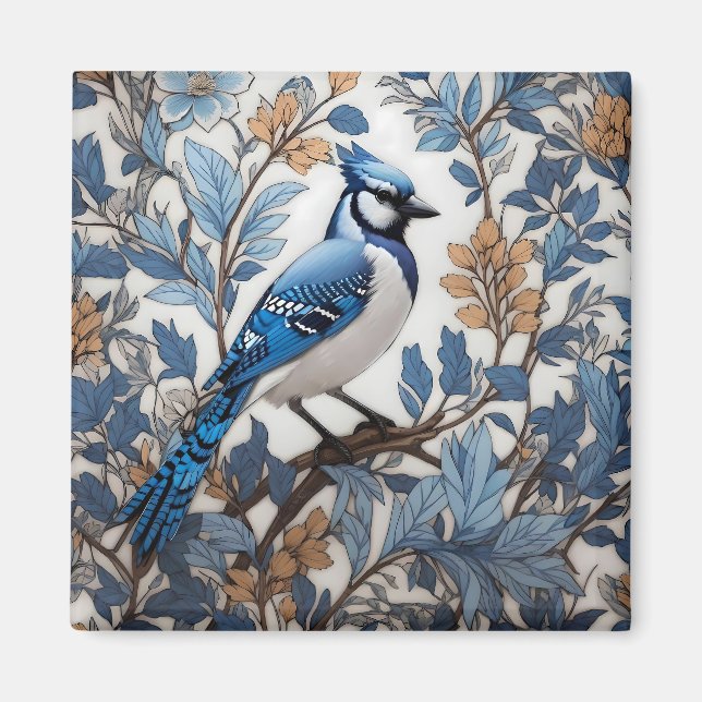 Elegant Blue Jay William Morris Inspired Magnet (Front)