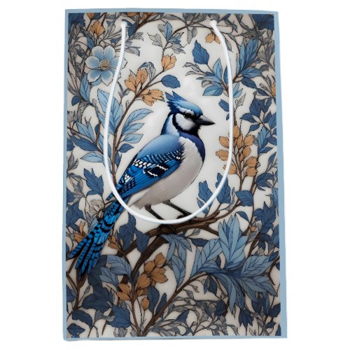 Elegant Blue Jay William Morris Inspired Medium Gift Bag