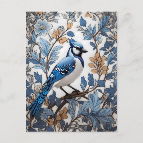 Elegant Blue Jay William Morris Inspired Postcard