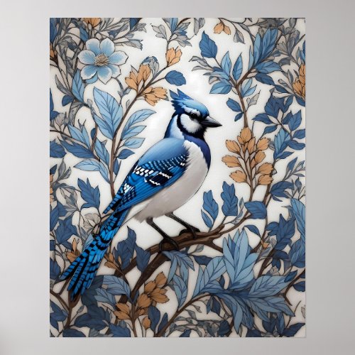 Elegant Blue Jay William Morris Inspired Poster