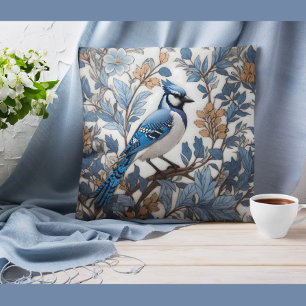 Elegant Blue Jay William Morris Inspired Throw Pillow
