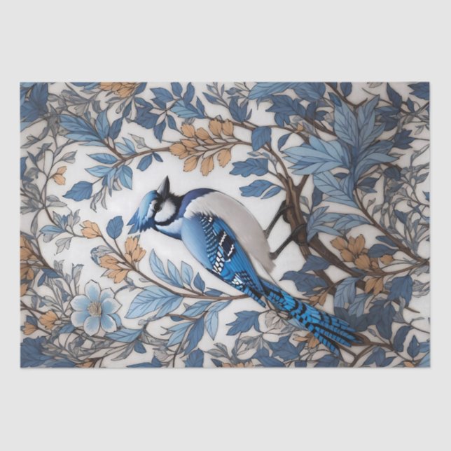 Elegant Blue Jay William Morris Inspired Tissue Paper (Front)