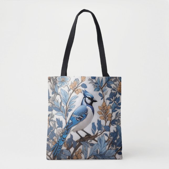 Elegant Blue Jay William Morris Inspired Tote Bag (Front)