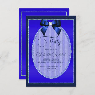 Elegant Blue Jewel Bow Birthday Invitation