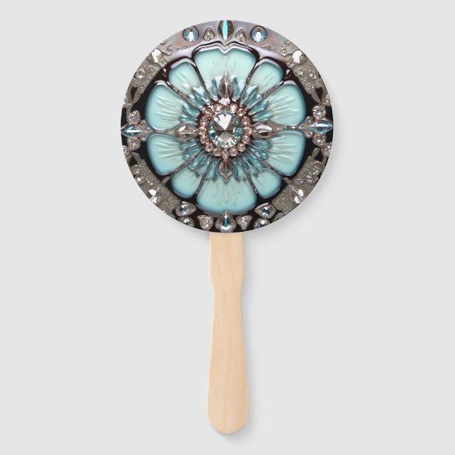 Elegant Blue Jeweled Look Hand Fans (Front)