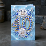 Elegant Blue Jewels and Pearls 40th Birthday Card<br><div class="desc">Celebrate a milestone with a card that shines as bright as they do! This exquisite 40th birthday card is a jewel box of elegance, featuring the number 40 crafted with a golden border and filled with sparkling sapphire-blue jewels. Elegant white roses and shimmering strands of pearls frame the design, all...</div>
