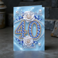 Elegant Blue Jewels and Pearls 40th Birthday