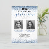 Elegant Blue Joint Graduation Photo Invitation (Standing Front)