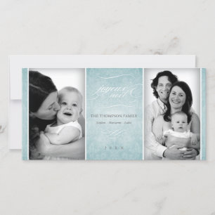 Elegant Blue "Joyeux Noël" photo card