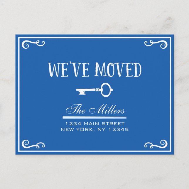 Elegant Blue Key Moving Announcement Postcard (Front)