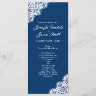 Elegant Blue Lace Edge Vertical Wedding Programs