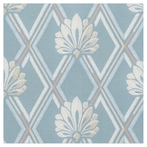 Elegant Blue Lattice Ivory Feather Fans Pattern Fabric