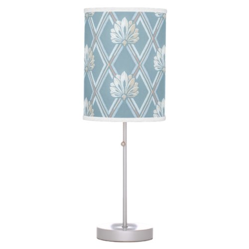 Elegant Blue Lattice Ivory Feather Fans Pattern Table Lamp