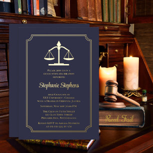 Elegant Blue Law Attorney Graduation Party Foil Invitation