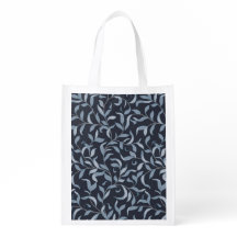 Elegant Blue Leaf Botanical Reusable Grocery Bag