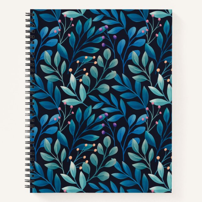 Elegant Blue Leaf Notebook (Front)