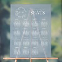 Elegant Blue Leafy Crest Monogram Wedding Seating