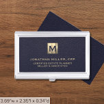 Elegant Blue Leather Gold Initial Logo Business Card Case<br><div class="desc">Show off your sophistication with this elegant blue leather business card case featuring a luxurious gold initial logo. Perfect for networking events and business meetings, this stylish case is sure to make a lasting impression on clients and colleagues alike. The durable construction and secure snap closure ensure your cards are...</div>