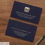 Elegant Blue Leather Luxury Gold Initial Logo Business Card