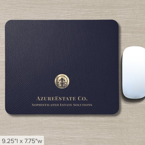 Elegant Blue Leather Luxury Gold Logo Mouse Pad