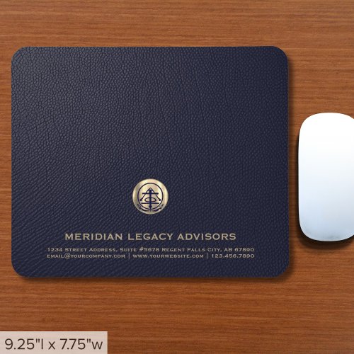 Elegant Blue Leather Luxury Gold Logo Mouse Pad
