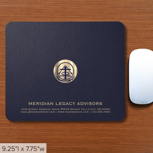 Elegant Blue Leather Print Luxury Gold Logo Mouse Pad