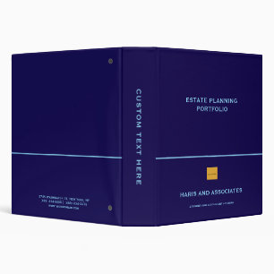 Elegant Blue Leather Professional LOGO Portfolio 3 Ring Binder