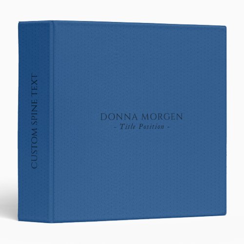 Elegant Blue Leather Texture Dark Blue Typography 3 Ring Binder