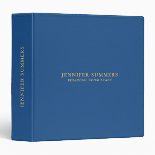 Elegant Blue Leather Texture Gold Typography 3 Ring Binder