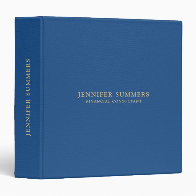 Elegant Blue Leather Texture Gold Typography 3 Ring Binder (Front/Spine)