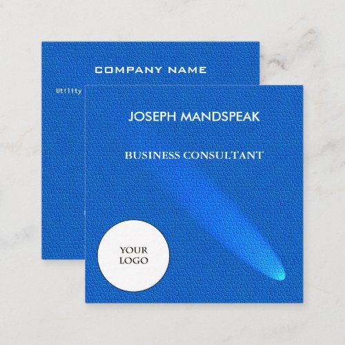 Elegant Blue Leather with Comet  Logo Square Business Card