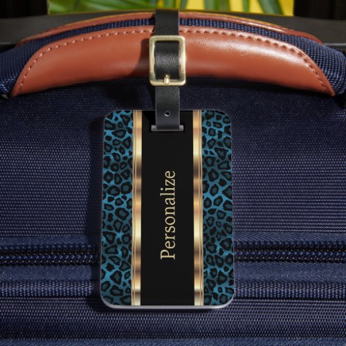 Elegant Blue Leopard Animal Print  DIY Text Luggage Tag