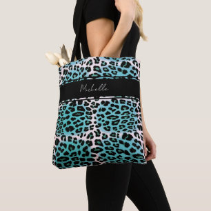 Elegant Blue Leopard Animal Print Personalized Tote Bag