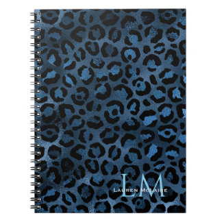 Elegant Blue Leopard Personalized Notebook