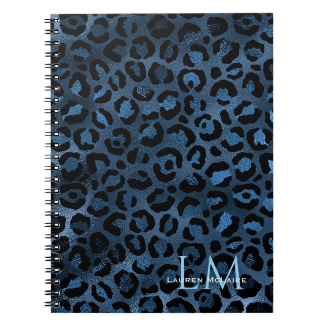 Elegant Blue Leopard Personalized Notebook (Front)