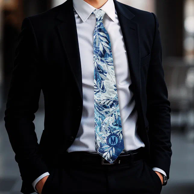 Elegant Blue Light Reflection Monogram Neck Tie
