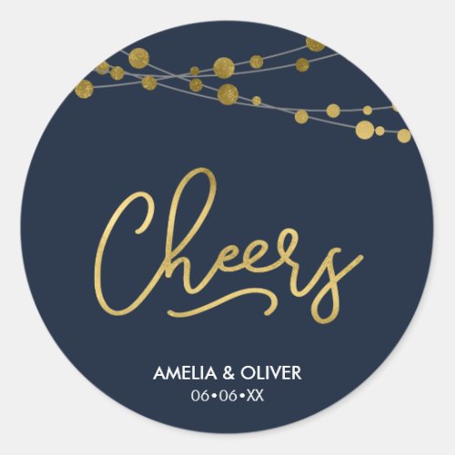 Elegant Blue Lights Faux Gold Cheers Classic Round Sticker