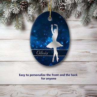 Elegant Blue Lights Silver Ballerina Ceramic Ornament