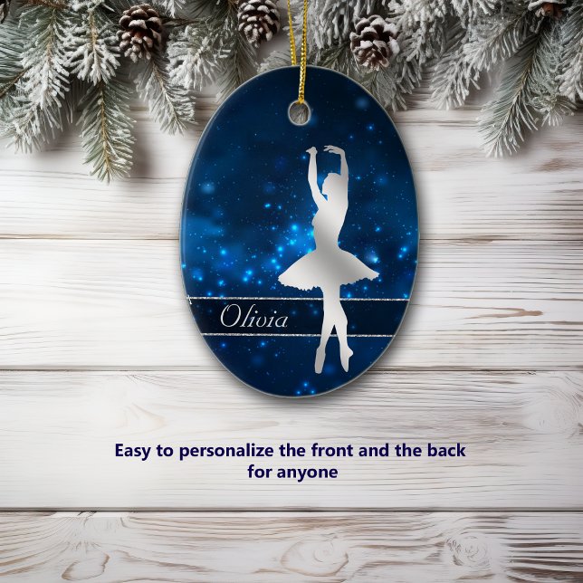 Elegant Blue Lights Silver Ballerina  Ceramic Ornament (Creator Uploaded)