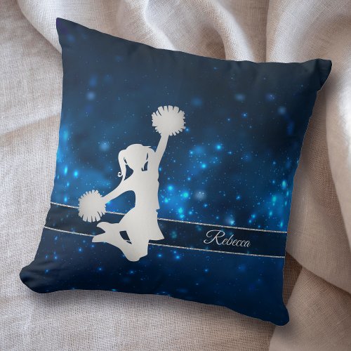 Elegant Blue Lights Silver Cheer Leader Throw Pillow
